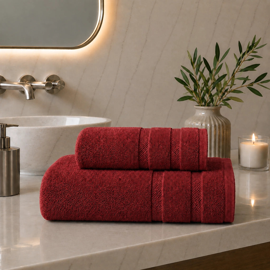 Saleneba, Telo Bagno set di 2 Asciugamano Viso 60x110 cm Asciugamano Ospite 40x60 cm, Rosso Porpora