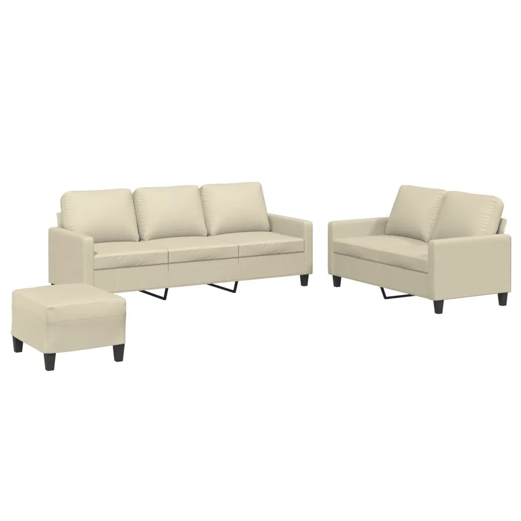 Set di Divani 3 pz con Cuscini crema in Similpelle 3201424