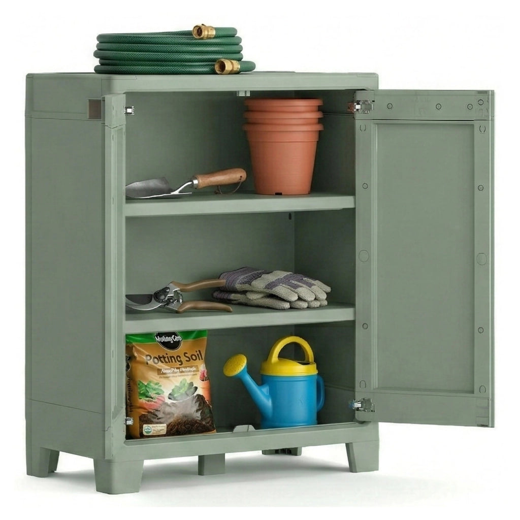 Armadio da esterno Quesnel, Mobile outdoor, Mobiletto giardino multiuso, Made in Italy, 80x44 h100 cm, Grigio e Verde