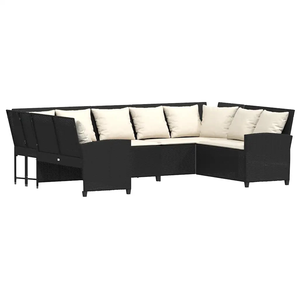 vidaXL Divano da Giardino con Cuscini in Polyrattan Nero