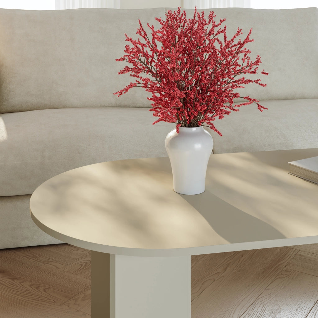 Tavolino da Salotto Kynd con Piano Ovale 119 x 60 x 40 cm - Color Avena Oatmeal [en.casa]