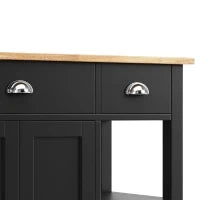 Isola da cucina moderna con lati pieghevoli, spazio di conservazione multifunzionale, 120×45×90 cm, Nero e Legno naturale