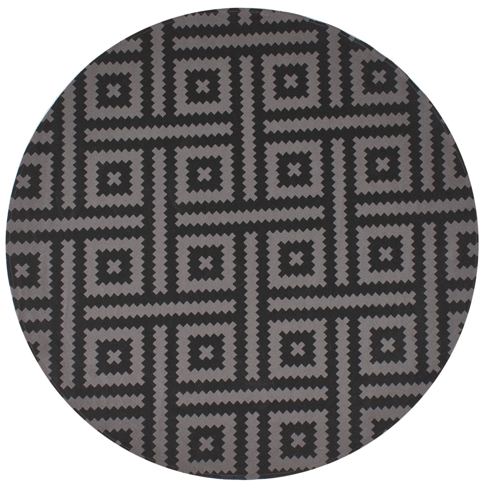 Tappeto rotondo per interni e per esterni con motivo geometrico ⌀ 160 cm nero e grigio stile moderno balcone patio