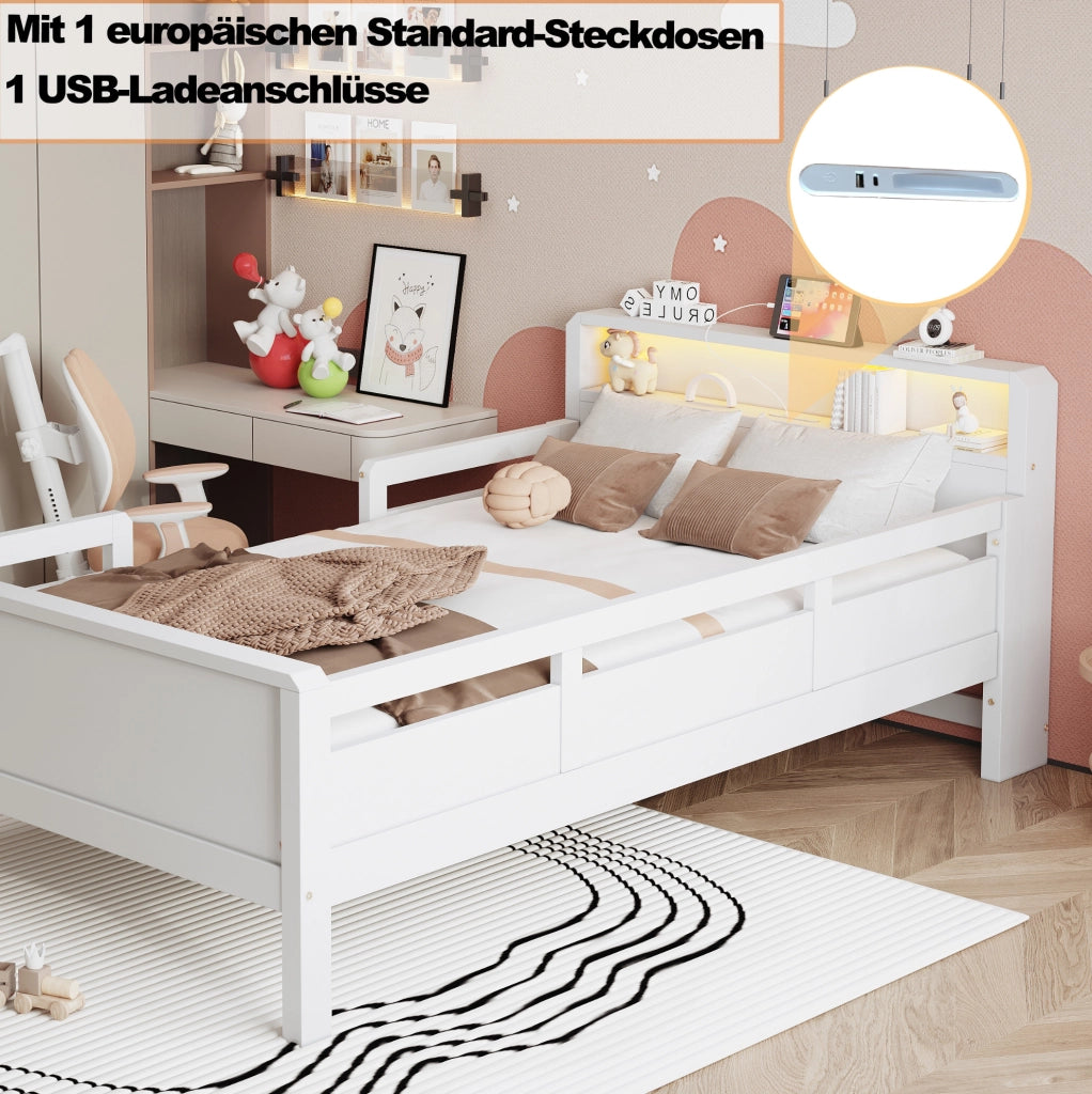 Letto singolo per bambini 90x200 cm con LED, USB e Type-C