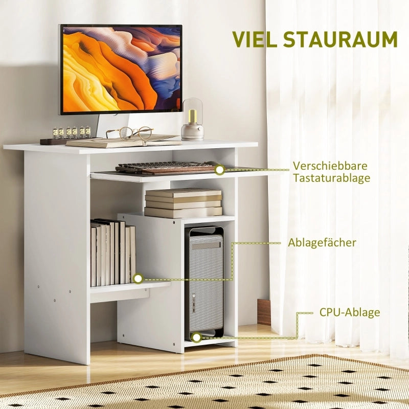 Scrivania con tastiera estraibile e vani - per studio - in legno - 80×45×75 cm - bianco