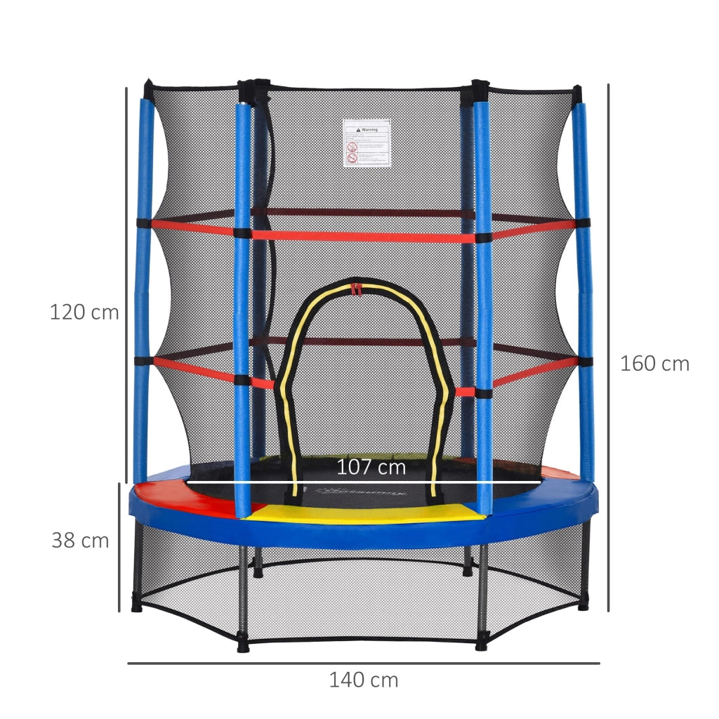 Trampolino Elastico per Bambini da 3 Anni Ø140cm con Rete di Protezione e Corde Bungee   Blu