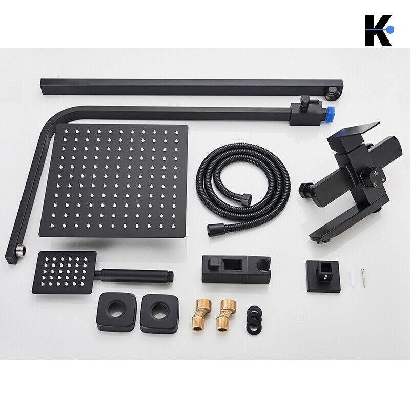 LANA | Set doccia a pioggia premium in acciaio inox nero opaco | Sistema doccia con miscelatore di design | Miscelatore doccia completo di doccetta