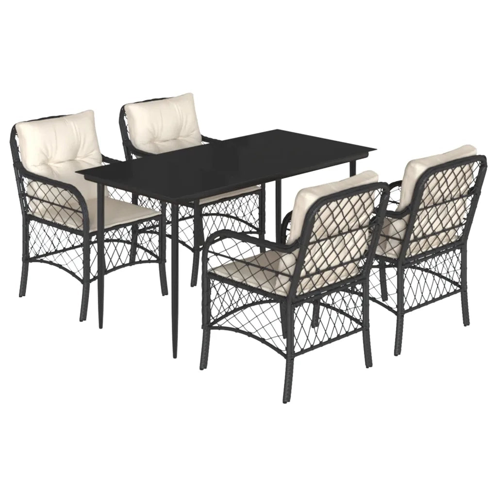 Set da Pranzo da Giardino 5 pz Nero con Cuscini in Polyrattan