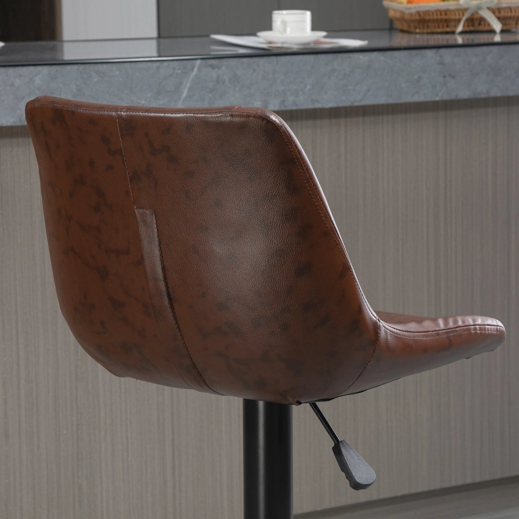Set 2 Sgabelli da Bar Vintage 46,5x50x88-108 cm Seduta in Finta Pelle Marrone