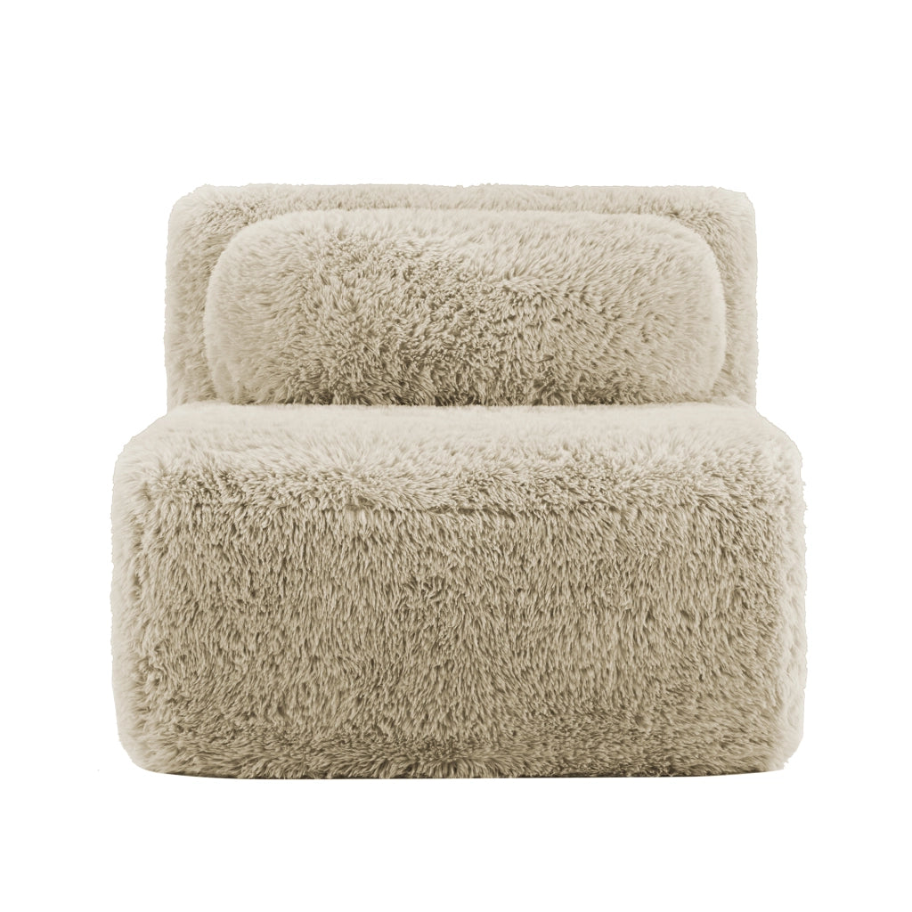 Divano modulare senza braccioli con cuscino in tessuto peluche, seduta ampia, beige cachi chiaro