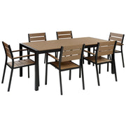 Set da Giardino 6 Sedie Tavolo Rettangolare Legno Chiaro e Nero in Alluminio Anodizzato