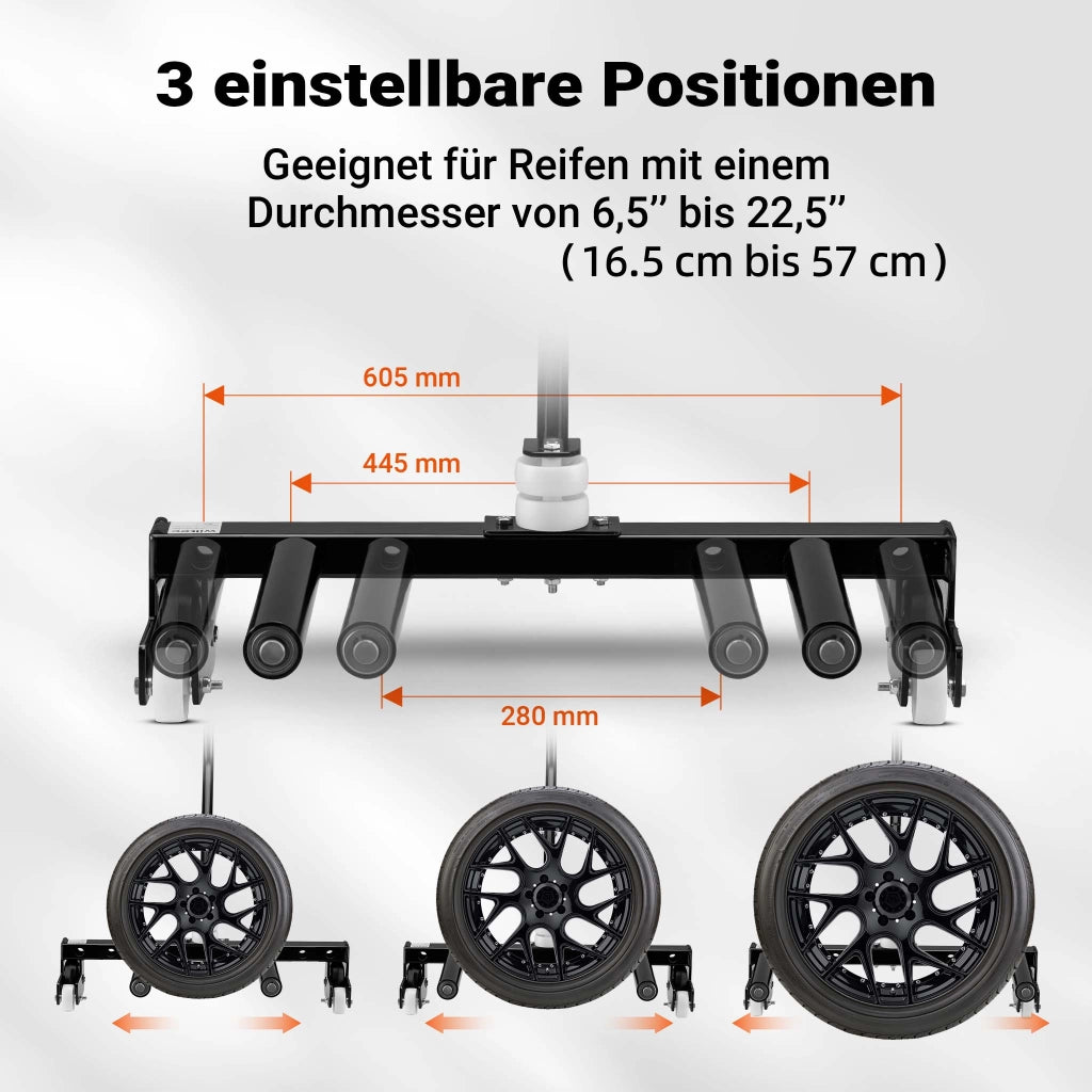 Carrello smontagomme in acciaio per montaggio pneumatici, max 250kg, carrello sposta ruote, togliruote per pneumatici 17- 56,5 cm (6,5-22,5")