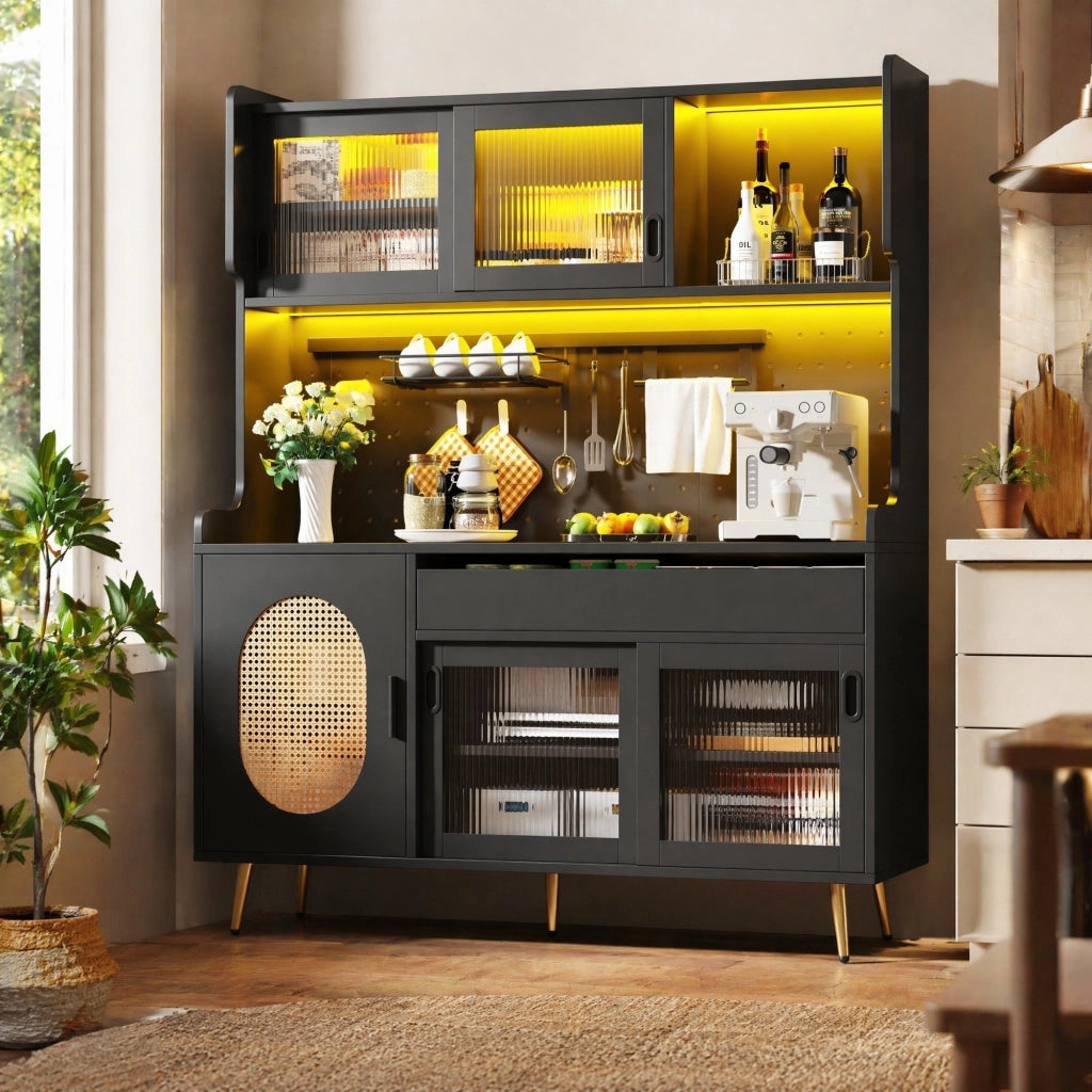 MADIA 145x39x171 cm in MDF nera con LED e pannello forato