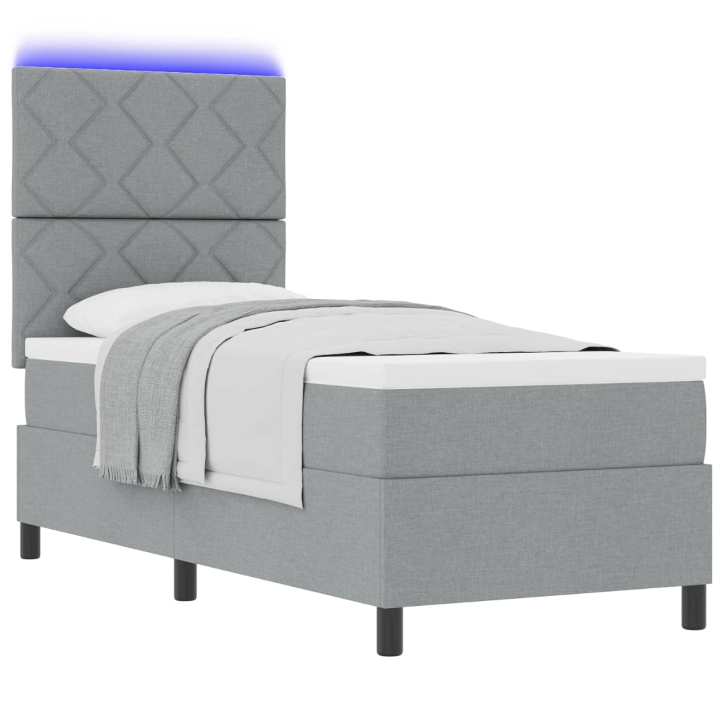Letto con Box Spring e Materasso & Luce LED Grigio Chiaro 80x200 cm in Tessuto