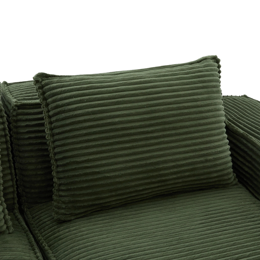 Divano modulare 4 posti con portabicchieri e tasche laterali in tessuto a coste verde 330 × 162 × 75 cm