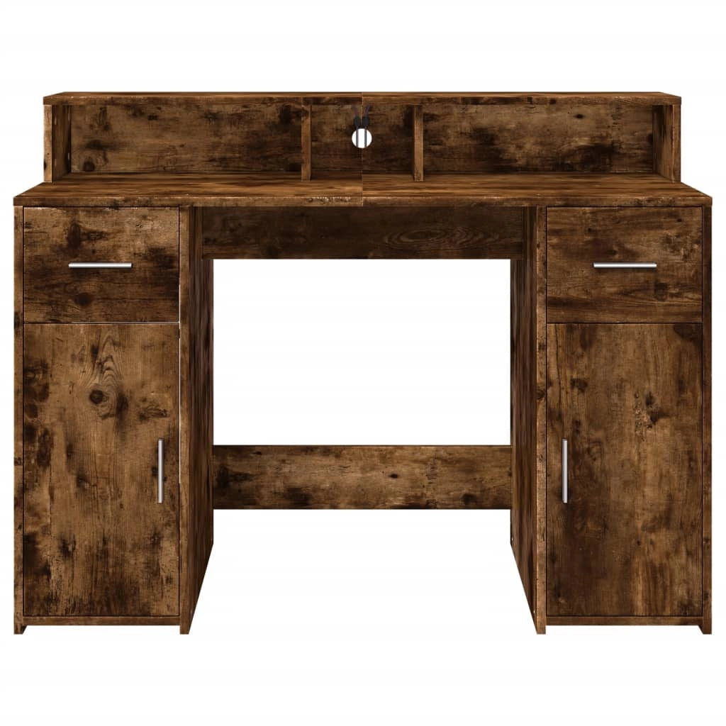 Scrivania da ufficio postazione di lavoro mobile per computer tavolo da studio con luci a LED rovere affumicato 120 x 55 x 91 cm legno ingegnerizzato marrone 02_0023782