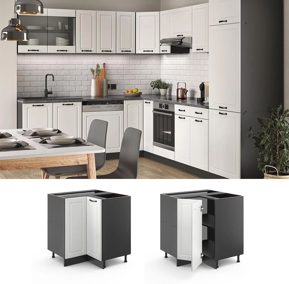 Mobile ad angolo cucina R-Line, Bianco casa di campagna, 75.6 cm senza piano di lavoro, per la libera combinazione all'interno di sistemi cucina modulari
