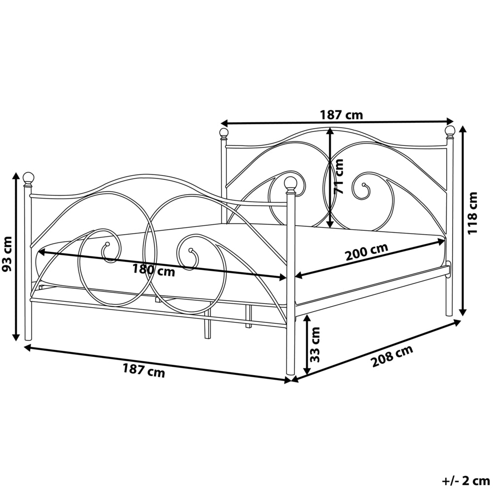 Letto 180 x 200 cm con struttura in metallo bianco Rete a doghe retrò