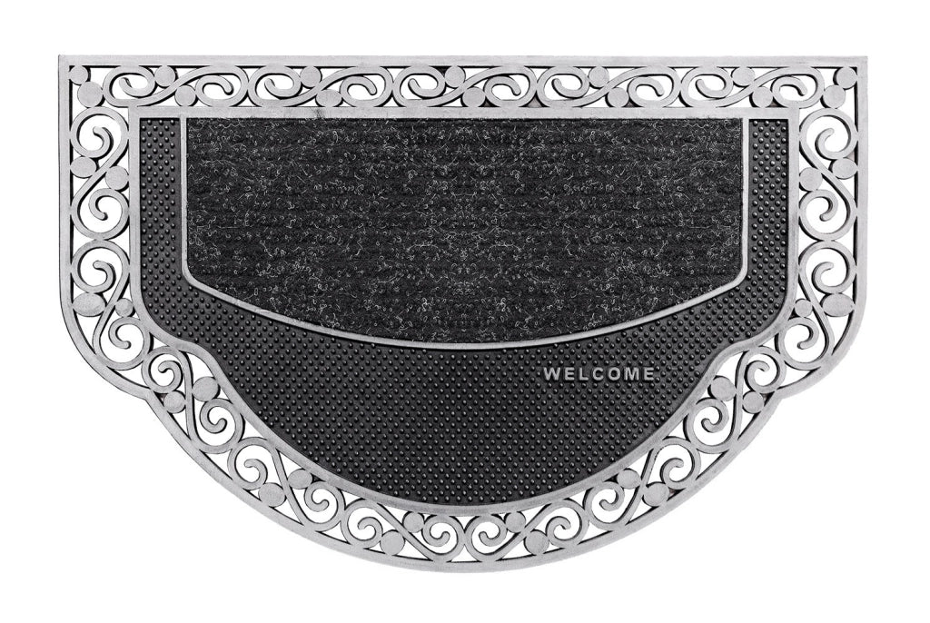 Zerbino Ingresso Semiluna Elegante Welcome Antiscivolo Gomma Robusta Tappeto Assorbente Argento
