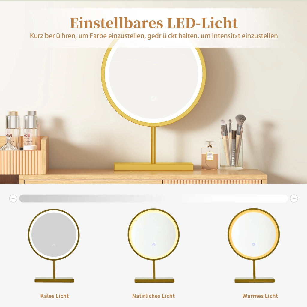 Toeletta con 3 cassetti e specchio LED - per camera da letto - 120×40×90 cm - naturale