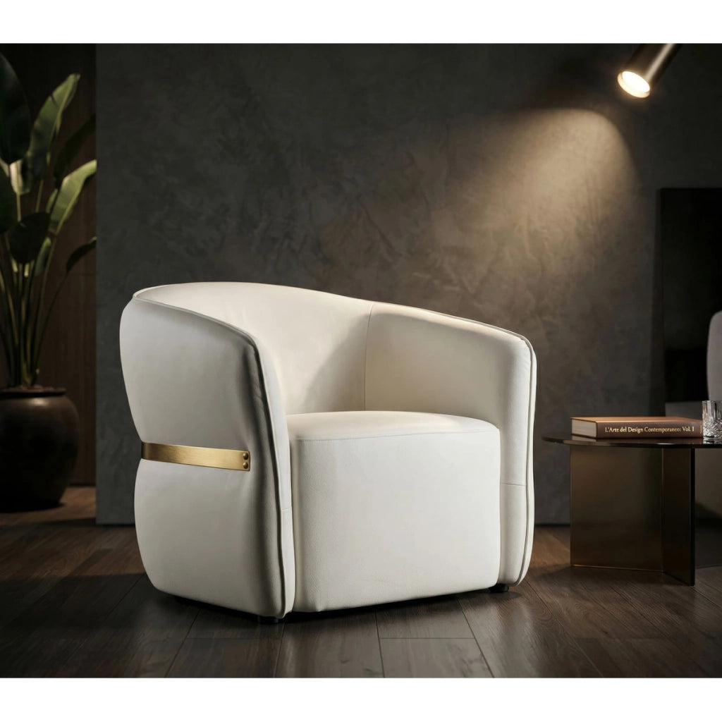 Poltrona Minsk in bianco con dettagli oro