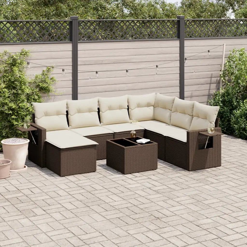 Set Divani da Giardino 8 pz con Cuscini Marrone in Polyrattan 3220512