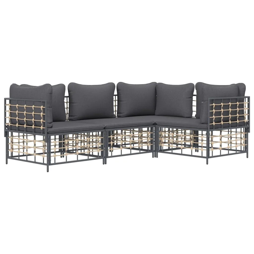 Set Divani da Giardino 4 pz | Set Salotto da Giardino con Cuscini Antracite in Polyrattan