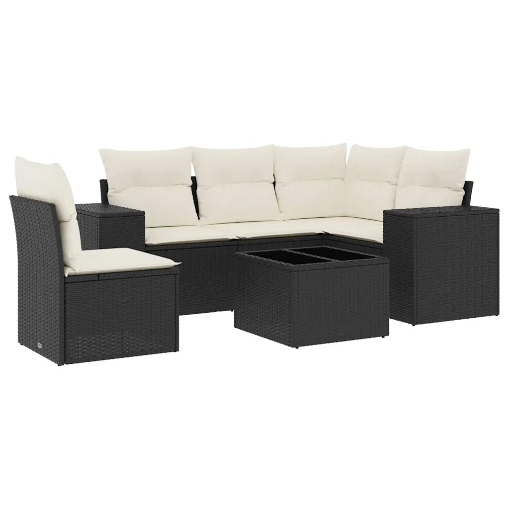 Set Divano da Giardino 6 pz con Cuscini Nero in Polyrattan 3222585