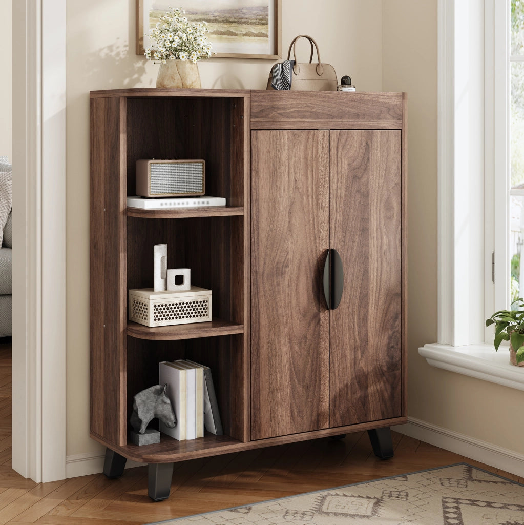 Scarpiera stretta 80x32x99 cm effetto noce， per ingresso piccolo