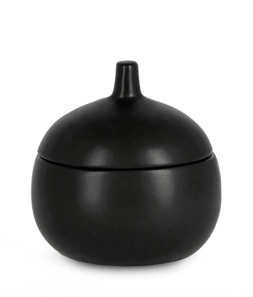 Candela con Coperchio Ø14x14 cm in Ceramina Canister Nero