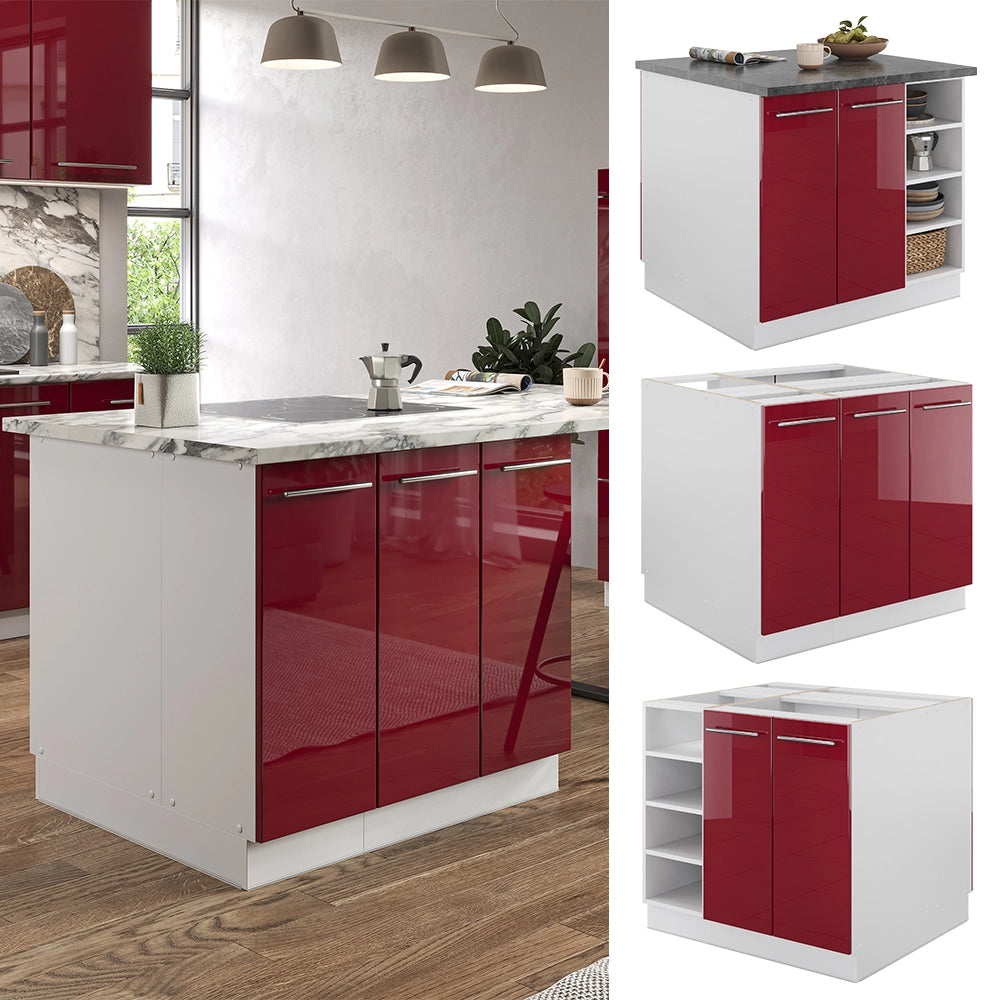 Isola cucina Fame-Line Bordeaux lucido/Bianco 90 cm senza piano di lavoro Vicco