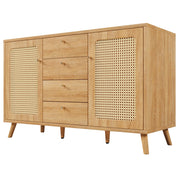 Credenza con 2 Ante e 4 Cassetti; Ripiani Regolabili; Stile Naturale; in Legno; 140??40??86 cm; Rovere Chiaro