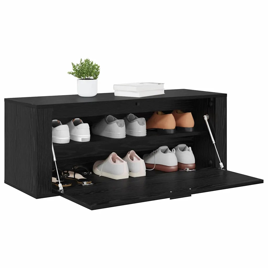 Mobile per scarpe con lo scaffale Rovere nero 100 x 35 x 38 cm