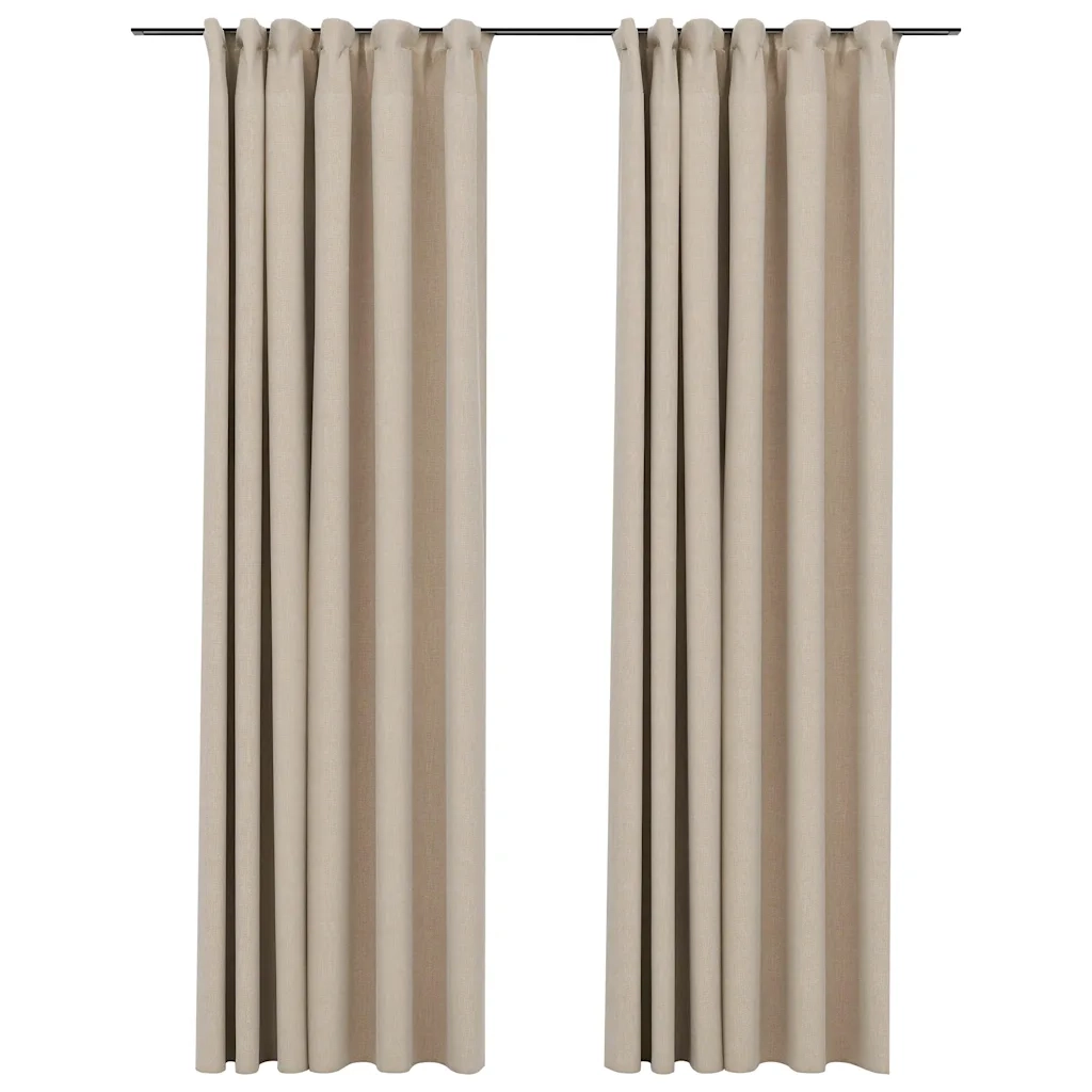 Tende Oscuranti con Ganci Effetto Lino 2 pz Beige 140x245 cm 321214
