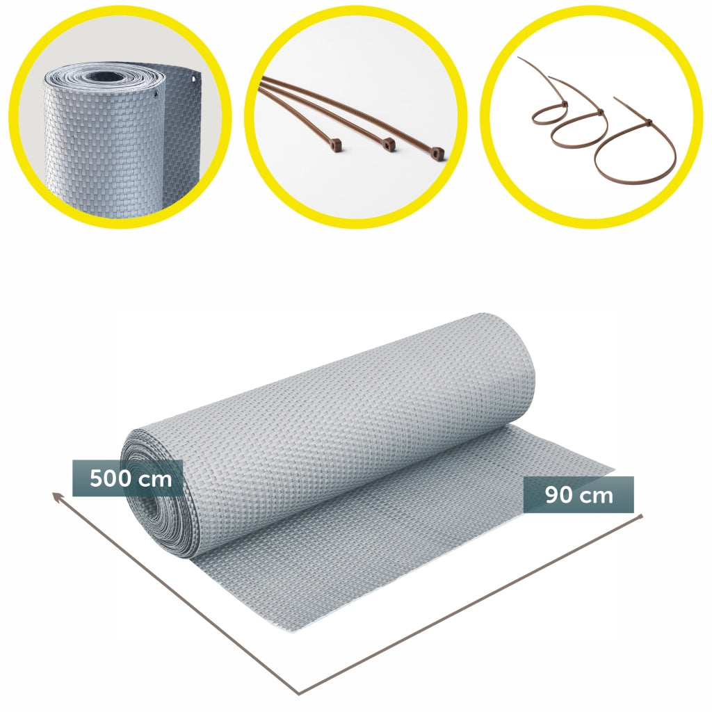 Telo di copertura per balcone in tecnorattan KADAX 0,9x5 m, grigio chiaro, tappetino premium per balcone e terrazzo.