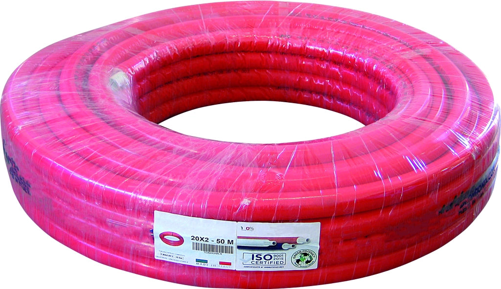TUBO MULTISTRATO spessore alluminio mm. 0,20 mis. 16x2,0 colore rosso 50.00 metri