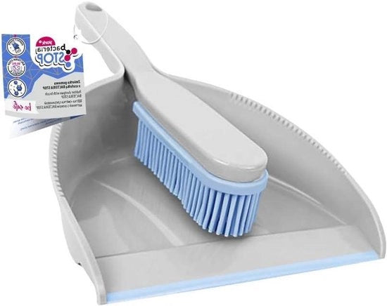 Spazzola e pala per pulizia con setole in gomma - 30 x 20 x 6 cm - grigio/blu