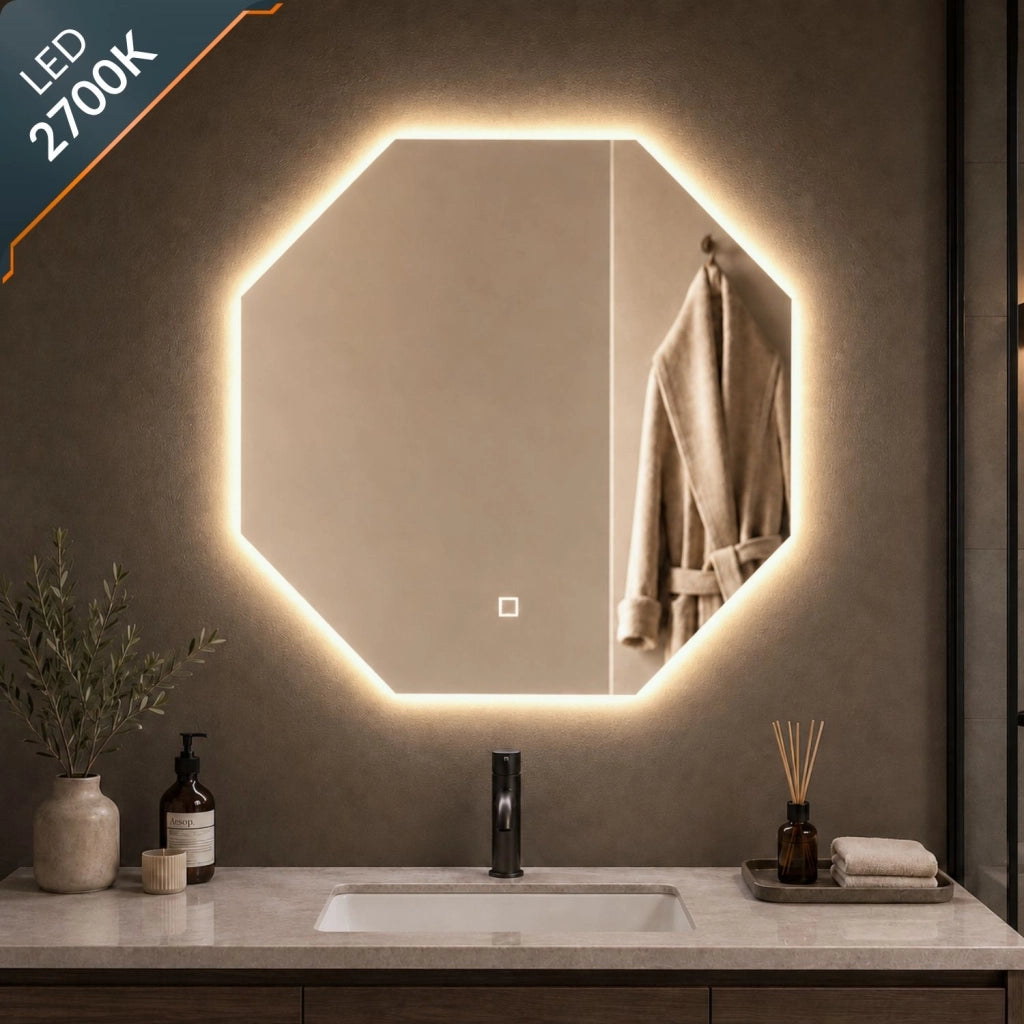 Specchio ottagonale per bagni e zone giorno retroilluminato con interruttore touch led *** misure 80x80 cm, tonalità...