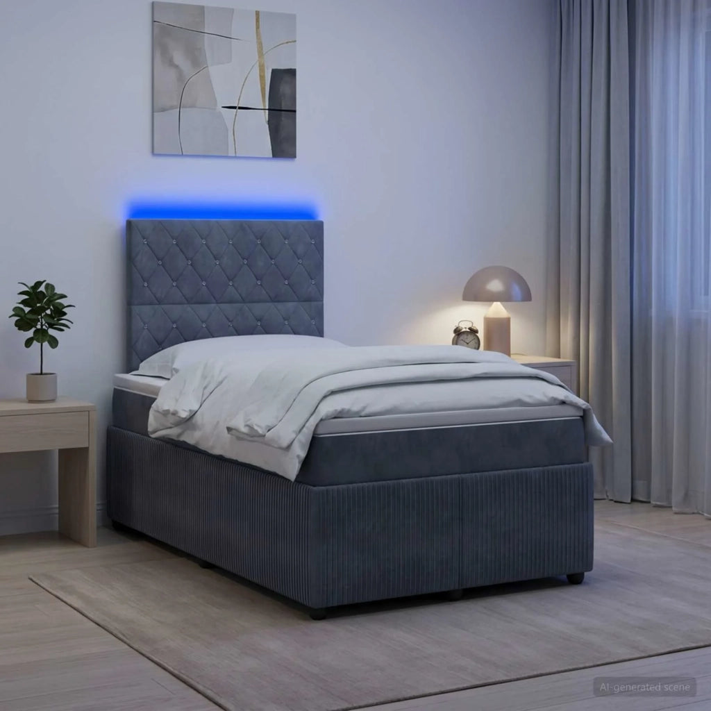 Letto Box Spring LED con Materasso Grigio Scuro 120 x 190 cm 3456024
