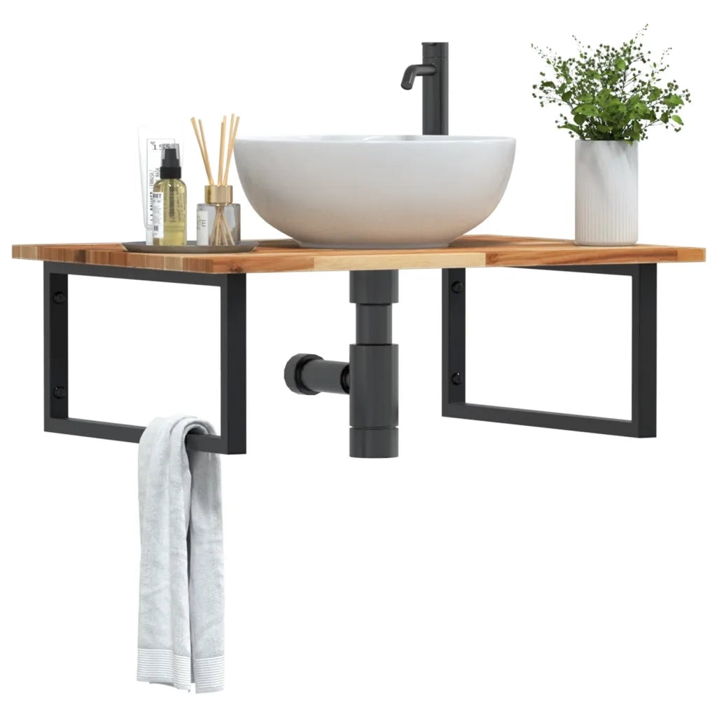 Ripiano a Parete per Lavabo in Acciaio e Massello di Acacia 3302921
