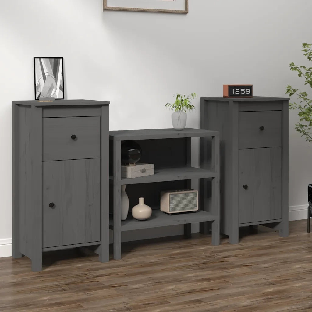 Credenze 2 pz | Madia | Buffet da pranzo | Armadio da pranzo Grigie 40x35x80 cm in Legno Massello di Pino