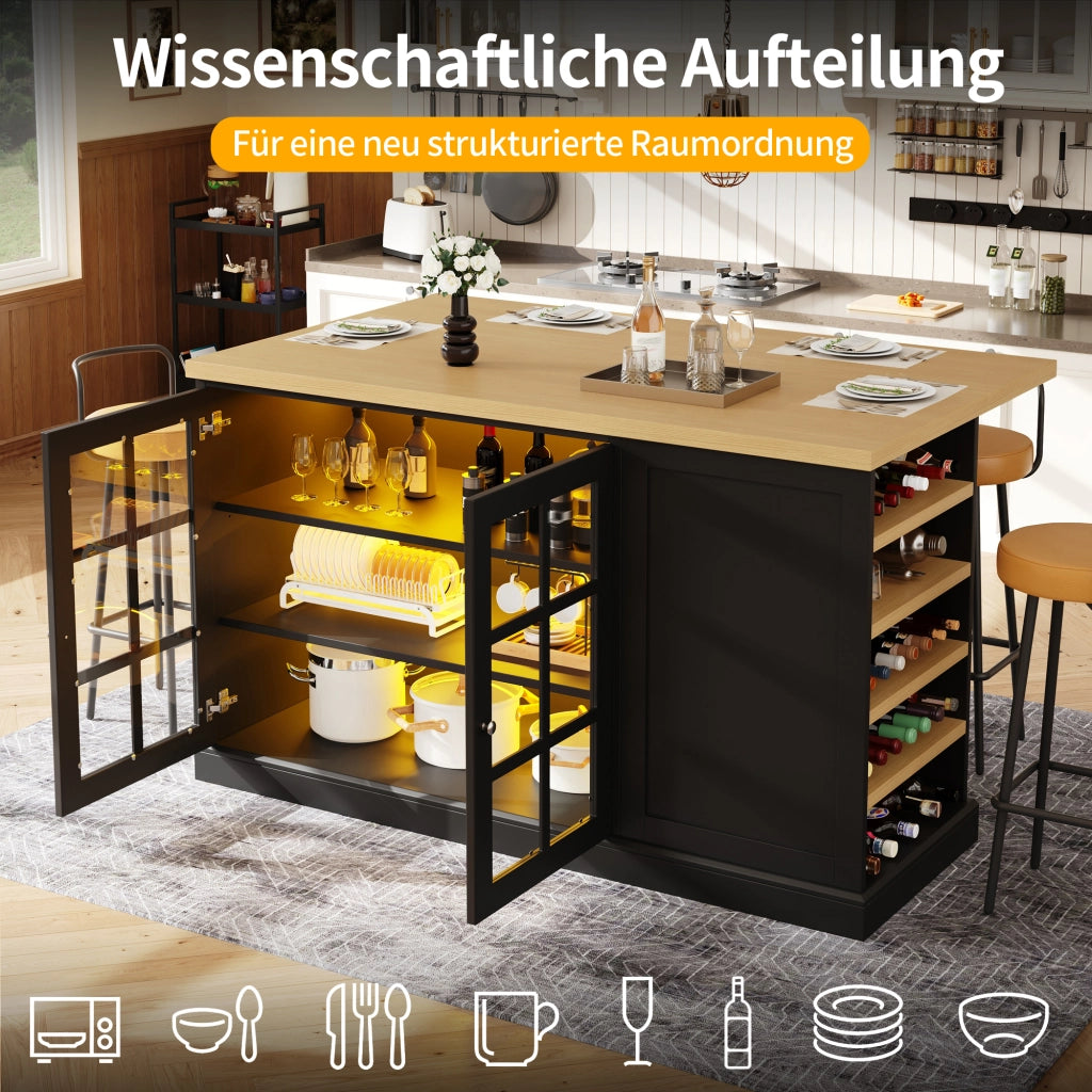 TAVOLO BAR PIEGHEVOLE 120x40-70x90 cm Nero MDF con LED