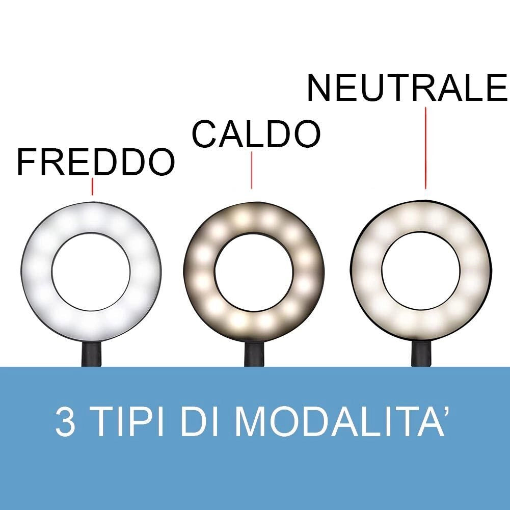 Lampada Led Anello Treppiede Inclinabile Tavolo Video Selfie 3 Intensita' Luce