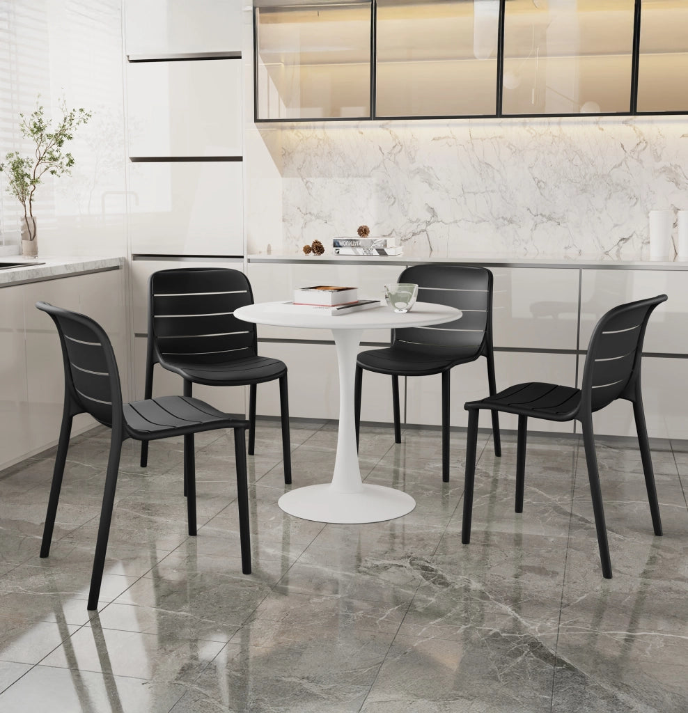 Set 4 Sedie In Polipropilene e Fibra Di Vetro Sedia Cucina Trattamento Uv Antiscolorimento Giardino Interno Esterno Moderne Robuste Resistenti Seduta Terrazzo Soggiorno Bar Ristorante Impilabili Iris-Nero