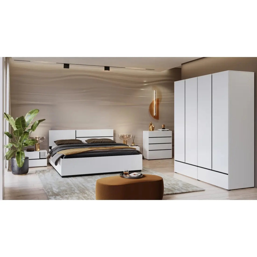 Armadio HAVANA 180 cm – 4 porte e 2 cassetti – Colori bianco e nero – Design moderno e grande capacità