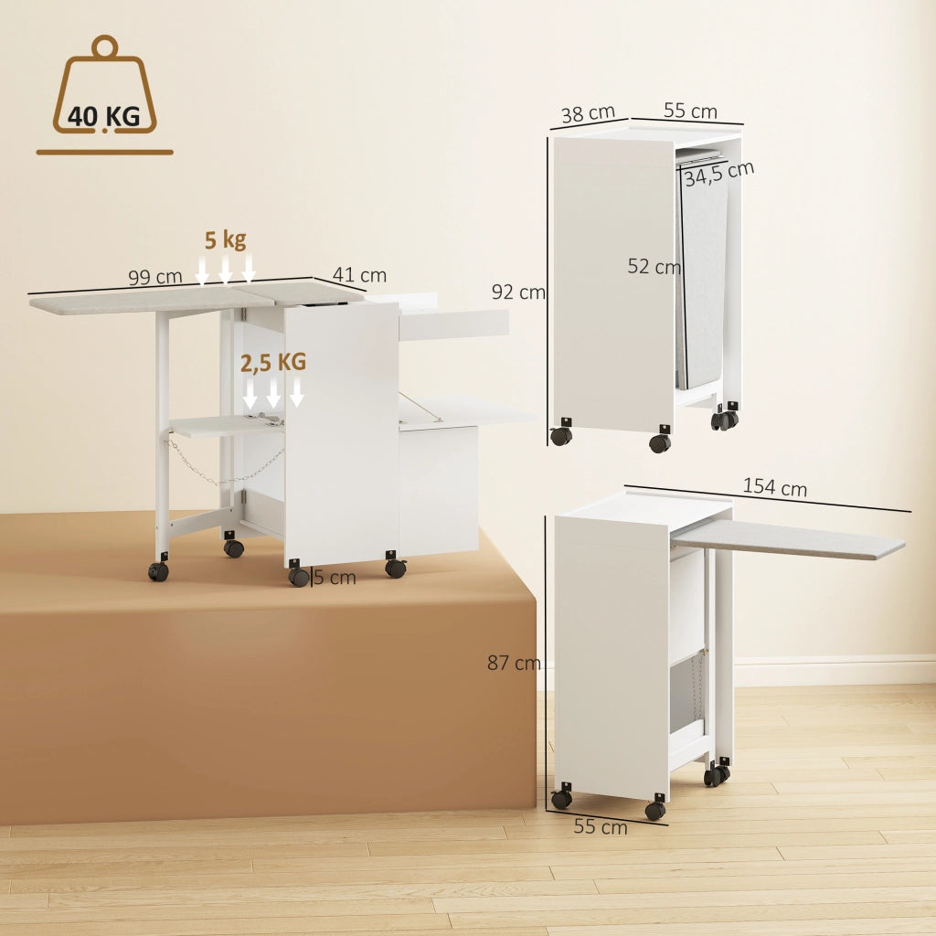 Tavolo da stiro pieghevole con ruote ¨C zephmum ¨C bianco 80x40x100 cm