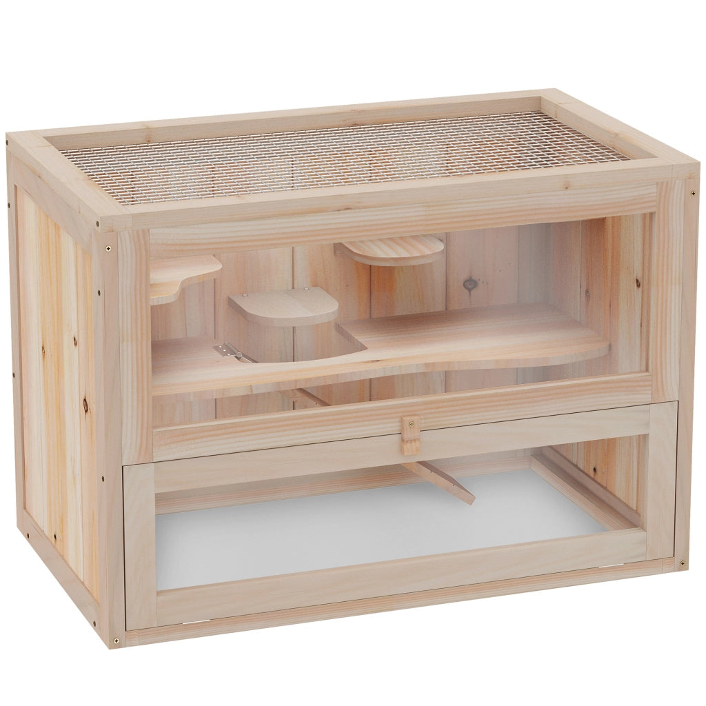 Gabbia per criceti in legno naturale a 2 piani ¨C Xylo ¨C 60x35x42 cm con accessori