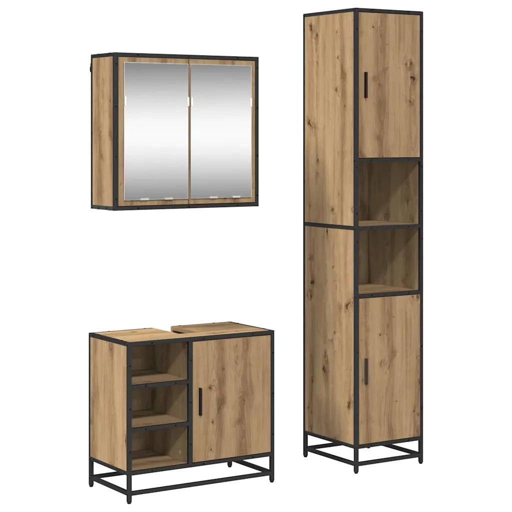 Set di mobili per il bagno con porta 3 pcs Rovere artigianale 3402361