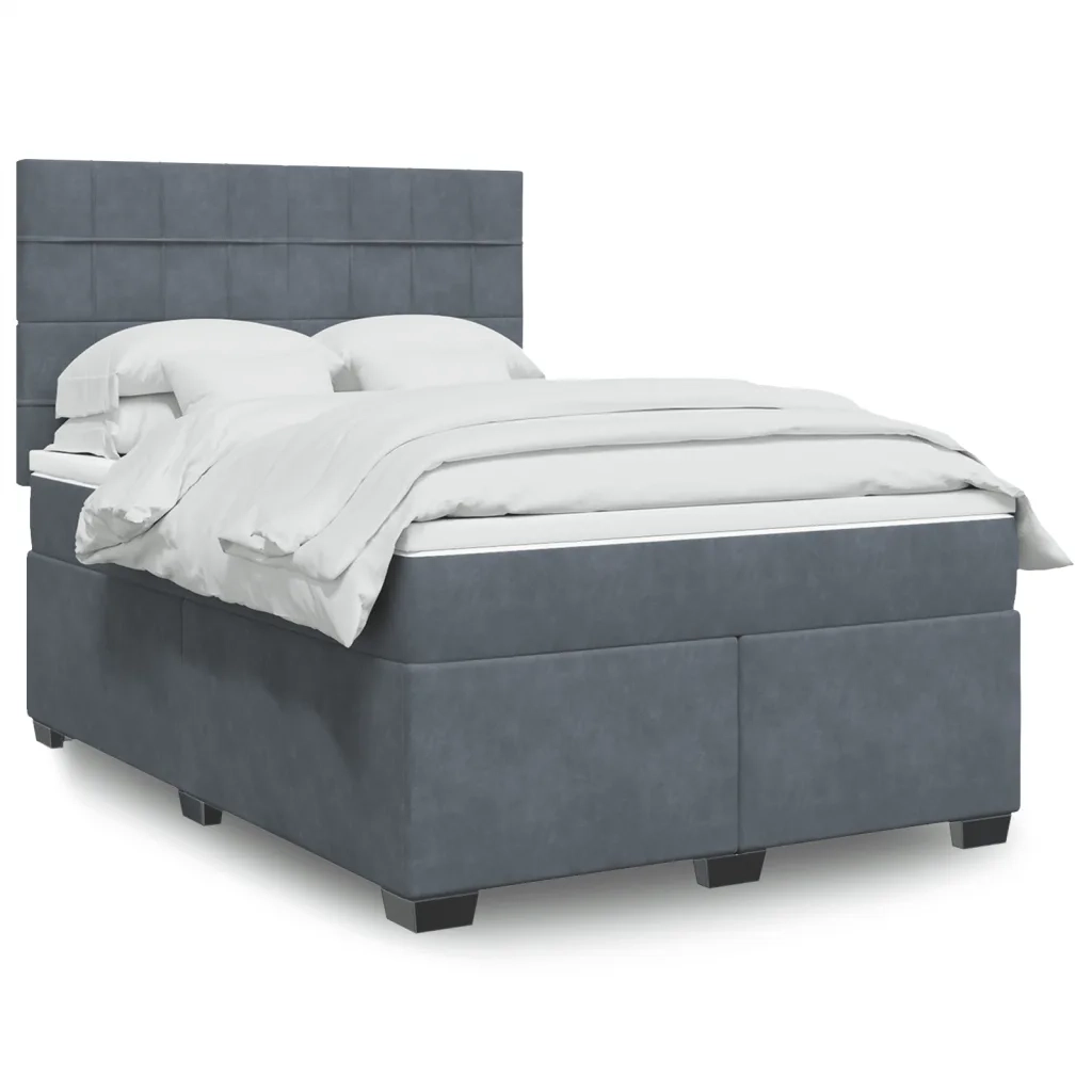 Giroletto a Molle con Materasso Grigio Scuro 140x200 cm Velluto