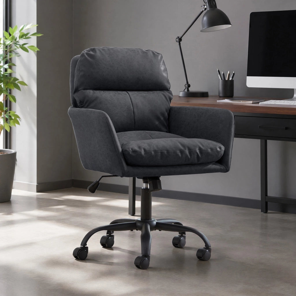 SEDIA Ufficio in PU Nero, con struttura in metallo e imbottitura ergonomica